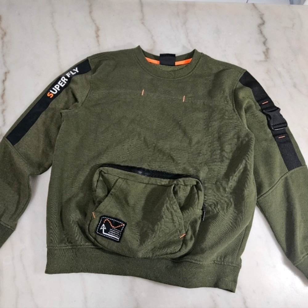 ✈️ Super Fly Olive Green Sweatshirt with Cargo Pocket - Size XL ✈️